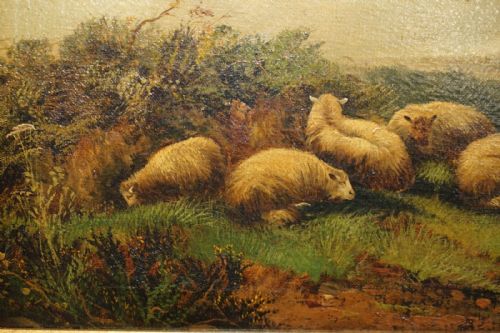 PAIR OF ANTIQUE ORIGINAL JOHN W MORRIS 18651924 LANDSCAPE SHEEP OIL PAINTINGS - ADDITIONAL PHOTO 6