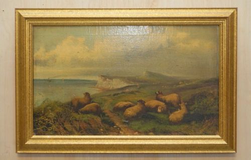 PAIR OF ANTIQUE ORIGINAL JOHN W MORRIS 18651924 LANDSCAPE SHEEP OIL PAINTINGS - ADDITIONAL PHOTO 8