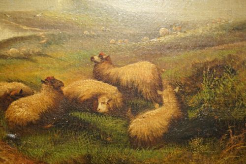 PAIR OF ANTIQUE ORIGINAL JOHN W MORRIS 18651924 LANDSCAPE SHEEP OIL PAINTINGS - ADDITIONAL PHOTO 12