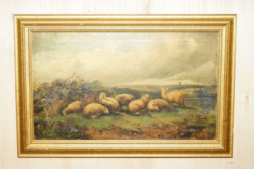 PAIR OF ANTIQUE ORIGINAL JOHN W MORRIS 18651924 LANDSCAPE SHEEP OIL PAINTINGS - ADDITIONAL PHOTO 13