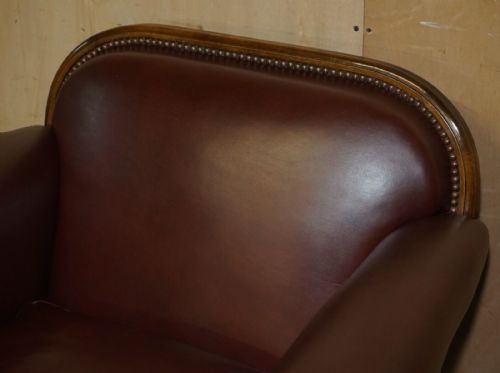 ANTIQUE VICTORIAN PAIR OF CLAW BALL FEET BROWN LEATHER WALNUT CLUB ARMCHAIRS - ADDITIONAL PHOTO 4