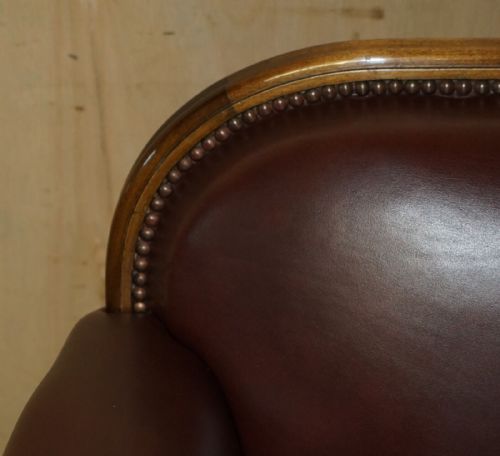 ANTIQUE VICTORIAN PAIR OF CLAW BALL FEET BROWN LEATHER WALNUT CLUB ARMCHAIRS - ADDITIONAL PHOTO 5