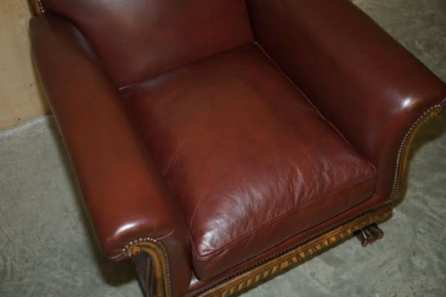 ANTIQUE VICTORIAN PAIR OF CLAW BALL FEET BROWN LEATHER WALNUT CLUB ARMCHAIRS - ADDITIONAL PHOTO 7