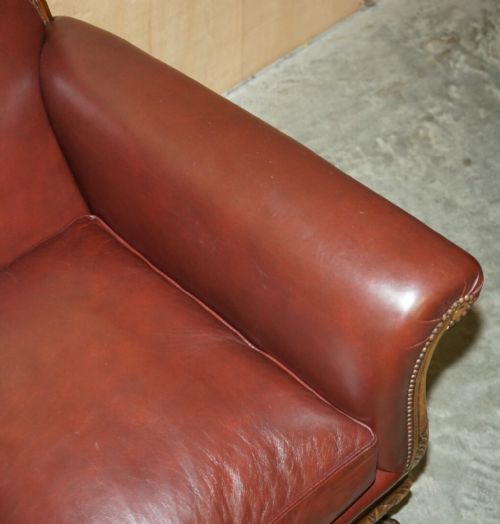 ANTIQUE VICTORIAN PAIR OF CLAW BALL FEET BROWN LEATHER WALNUT CLUB ARMCHAIRS - ADDITIONAL PHOTO 8