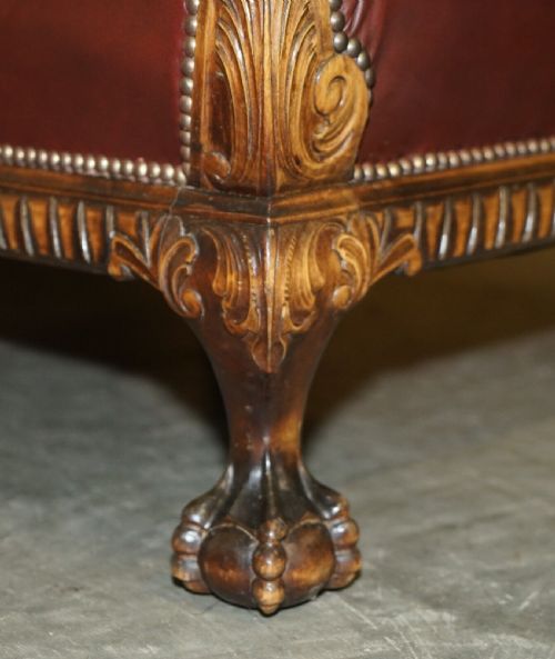 ANTIQUE VICTORIAN PAIR OF CLAW BALL FEET BROWN LEATHER WALNUT CLUB ARMCHAIRS - ADDITIONAL PHOTO 11