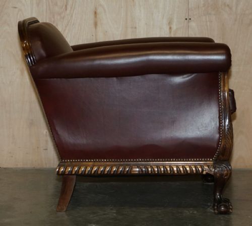 ANTIQUE VICTORIAN PAIR OF CLAW BALL FEET BROWN LEATHER WALNUT CLUB ARMCHAIRS - ADDITIONAL PHOTO 12