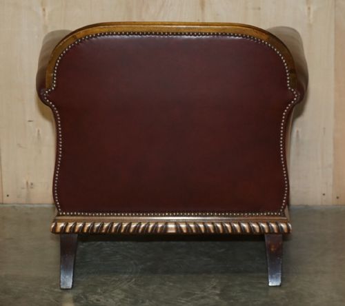 ANTIQUE VICTORIAN PAIR OF CLAW BALL FEET BROWN LEATHER WALNUT CLUB ARMCHAIRS - ADDITIONAL PHOTO 13