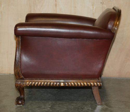 ANTIQUE VICTORIAN PAIR OF CLAW BALL FEET BROWN LEATHER WALNUT CLUB ARMCHAIRS - ADDITIONAL PHOTO 14