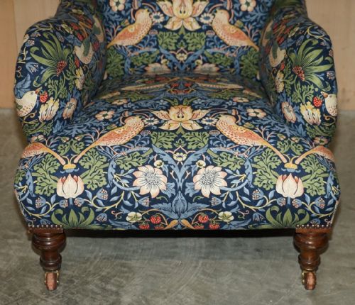 ANTIQUE HOWARD SONS BRIDGEWATER ARMCHAIR WILLIAM MORRIS STRAWBERRY THIEF - ADDITIONAL PHOTO 5