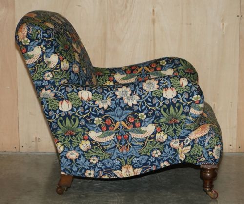 ANTIQUE HOWARD SONS BRIDGEWATER ARMCHAIR WILLIAM MORRIS STRAWBERRY THIEF - ADDITIONAL PHOTO 12