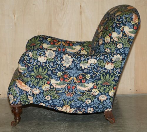 ANTIQUE HOWARD SONS BRIDGEWATER ARMCHAIR WILLIAM MORRIS STRAWBERRY THIEF - ADDITIONAL PHOTO 14