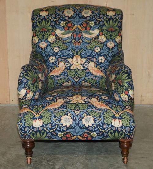 ANTIQUE HOWARD SONS BRIDGEWATER ARMCHAIR WILLIAM MORRIS STRAWBERRY THIEF - ADDITIONAL PHOTO 15