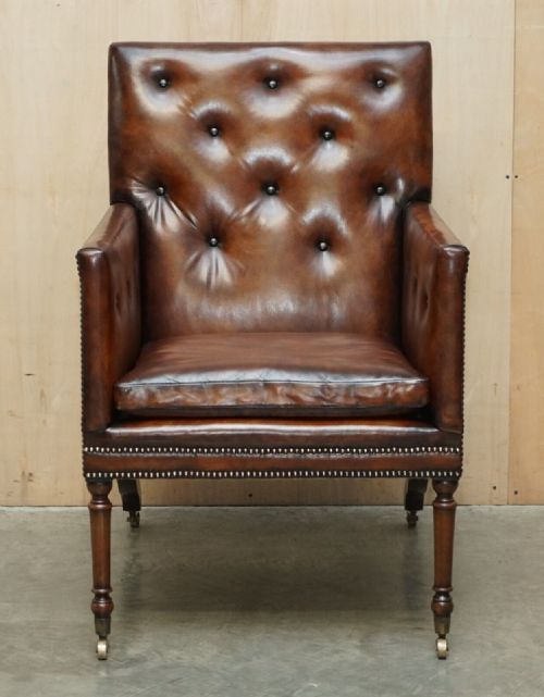 FULLY RESTORED ANTIQUE GEORGE III CIRCA 1780 BROWN LEATHER CHESTERFIELD ARMCHAIR - ADDITIONAL PHOTO 1