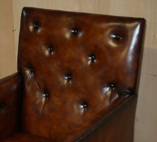 FULLY RESTORED ANTIQUE GEORGE III CIRCA 1780 BROWN LEATHER CHESTERFIELD ARMCHAIR - ADDITIONAL PHOTO 5