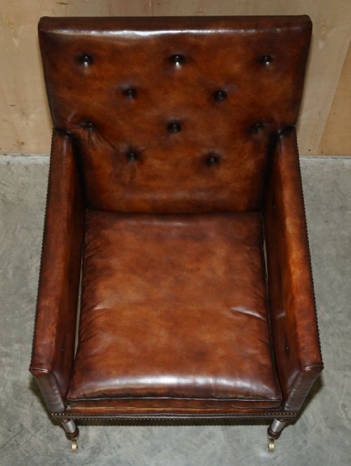 FULLY RESTORED ANTIQUE GEORGE III CIRCA 1780 BROWN LEATHER CHESTERFIELD ARMCHAIR - ADDITIONAL PHOTO 7