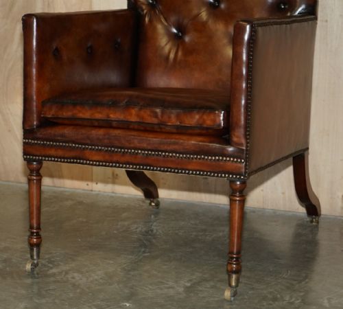 FULLY RESTORED ANTIQUE GEORGE III CIRCA 1780 BROWN LEATHER CHESTERFIELD ARMCHAIR - ADDITIONAL PHOTO 8