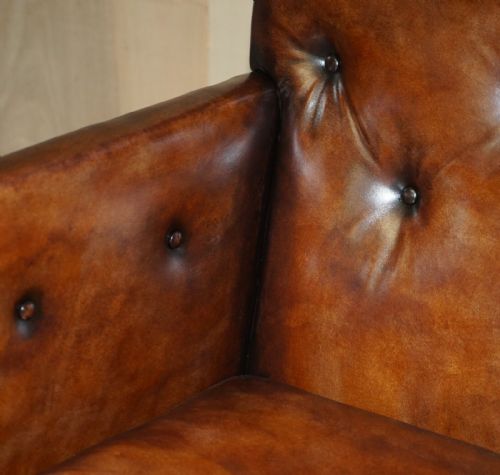 FULLY RESTORED ANTIQUE GEORGE III CIRCA 1780 BROWN LEATHER CHESTERFIELD ARMCHAIR - ADDITIONAL PHOTO 10