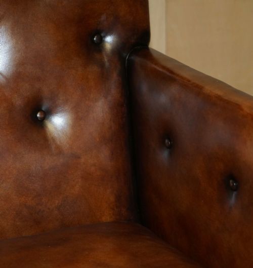 FULLY RESTORED ANTIQUE GEORGE III CIRCA 1780 BROWN LEATHER CHESTERFIELD ARMCHAIR - ADDITIONAL PHOTO 11