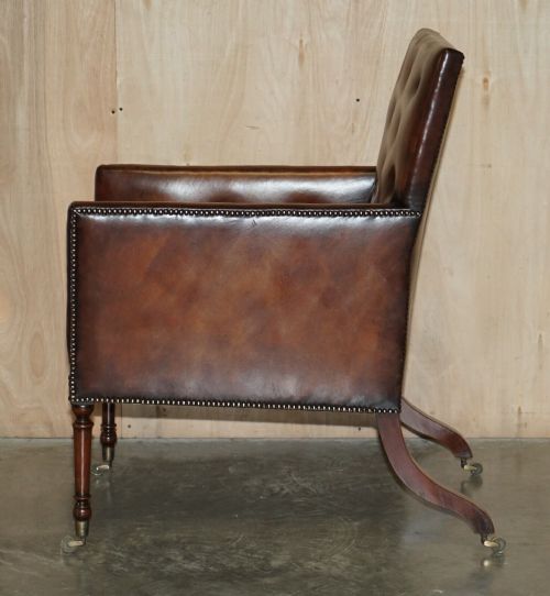 FULLY RESTORED ANTIQUE GEORGE III CIRCA 1780 BROWN LEATHER CHESTERFIELD ARMCHAIR - ADDITIONAL PHOTO 12