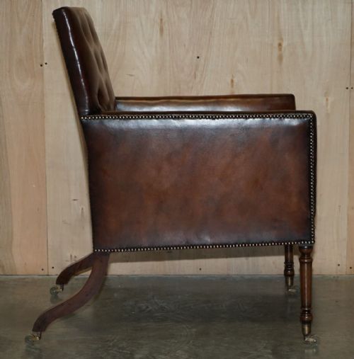 FULLY RESTORED ANTIQUE GEORGE III CIRCA 1780 BROWN LEATHER CHESTERFIELD ARMCHAIR - ADDITIONAL PHOTO 15