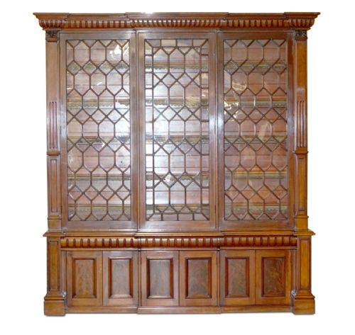 MONUMENTAL 29 METER TALL ANTIQUE VICTORIAN MAHOGANY ASTRAL GLAZED BOOKCASE - ADDITIONAL PHOTO 7