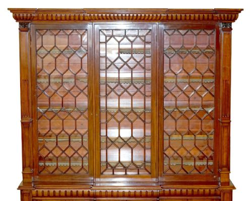 MONUMENTAL 29 METER TALL ANTIQUE VICTORIAN MAHOGANY ASTRAL GLAZED BOOKCASE - ADDITIONAL PHOTO 8
