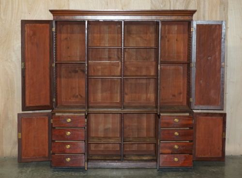 STUNNING ANTIQUE VICTORIAN MAHOGANY EMBOSSED LEATHER LIBRARY BOOKCASE CUPBOARD - ADDITIONAL PHOTO 7