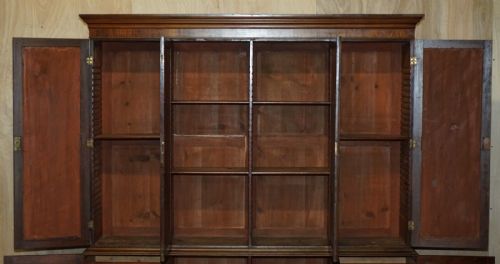 STUNNING ANTIQUE VICTORIAN MAHOGANY EMBOSSED LEATHER LIBRARY BOOKCASE CUPBOARD - ADDITIONAL PHOTO 8