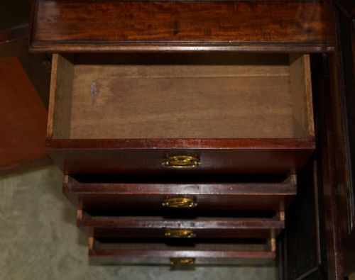 STUNNING ANTIQUE VICTORIAN MAHOGANY EMBOSSED LEATHER LIBRARY BOOKCASE CUPBOARD - ADDITIONAL PHOTO 9