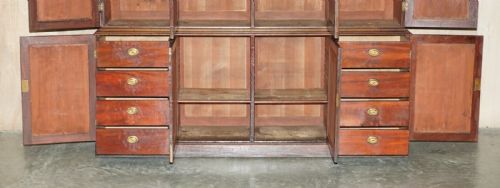 STUNNING ANTIQUE VICTORIAN MAHOGANY EMBOSSED LEATHER LIBRARY BOOKCASE CUPBOARD - ADDITIONAL PHOTO 10
