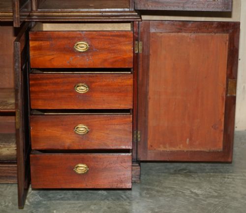 STUNNING ANTIQUE VICTORIAN MAHOGANY EMBOSSED LEATHER LIBRARY BOOKCASE CUPBOARD - ADDITIONAL PHOTO 11