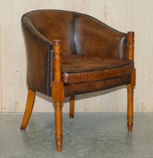 SIX HAND DYED BROWN LEATHER THOMAS CHIPPENDALE CHESTERFIELD TUB CLUB ARMCHAIRS - ADDITIONAL PHOTO 1