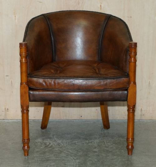 SIX HAND DYED BROWN LEATHER THOMAS CHIPPENDALE CHESTERFIELD TUB CLUB ARMCHAIRS - ADDITIONAL PHOTO 3