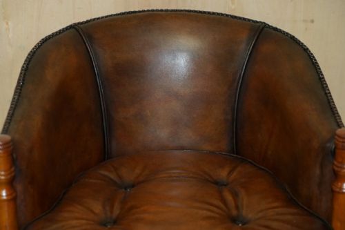 SIX HAND DYED BROWN LEATHER THOMAS CHIPPENDALE CHESTERFIELD TUB CLUB ARMCHAIRS - ADDITIONAL PHOTO 5