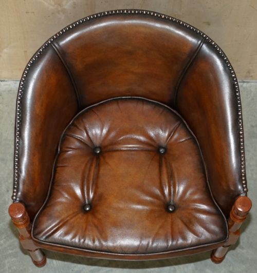 SIX HAND DYED BROWN LEATHER THOMAS CHIPPENDALE CHESTERFIELD TUB CLUB ARMCHAIRS - ADDITIONAL PHOTO 6