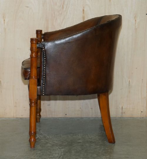 SIX HAND DYED BROWN LEATHER THOMAS CHIPPENDALE CHESTERFIELD TUB CLUB ARMCHAIRS - ADDITIONAL PHOTO 7