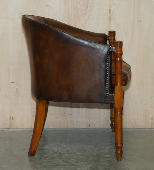 SIX HAND DYED BROWN LEATHER THOMAS CHIPPENDALE CHESTERFIELD TUB CLUB ARMCHAIRS - ADDITIONAL PHOTO 8