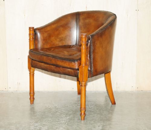 SIX HAND DYED BROWN LEATHER THOMAS CHIPPENDALE CHESTERFIELD TUB CLUB ARMCHAIRS - ADDITIONAL PHOTO 11