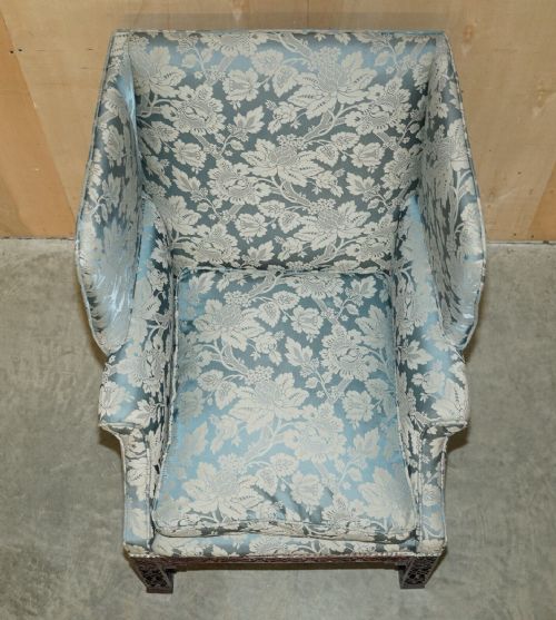 IMPORTANT ANTIQUE CIRCA 1820 THOMAS CHIPPENDALE HAND CARVED WINGBACK ARMCHAIR - ADDITIONAL PHOTO 11