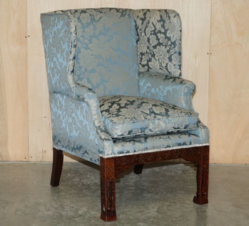 IMPORTANT ANTIQUE CIRCA 1820 THOMAS CHIPPENDALE HAND CARVED WINGBACK ARMCHAIR - ADDITIONAL PHOTO 15