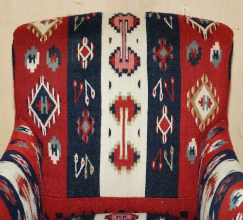 RARE ORIGINAL VICTORIAN HOWARD SONS BRIDGEWATER ARMCHAIR WITH KILIM UPHOLSTERY - ADDITIONAL PHOTO 4