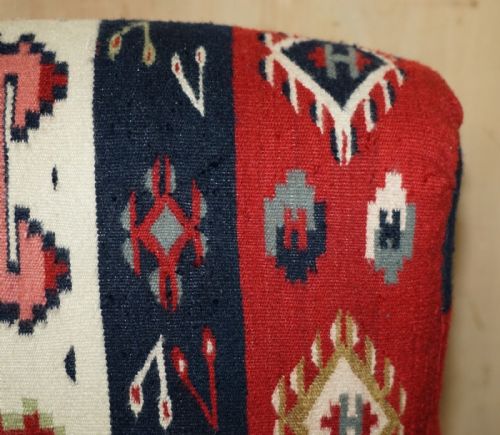 RARE ORIGINAL VICTORIAN HOWARD SONS BRIDGEWATER ARMCHAIR WITH KILIM UPHOLSTERY - ADDITIONAL PHOTO 6