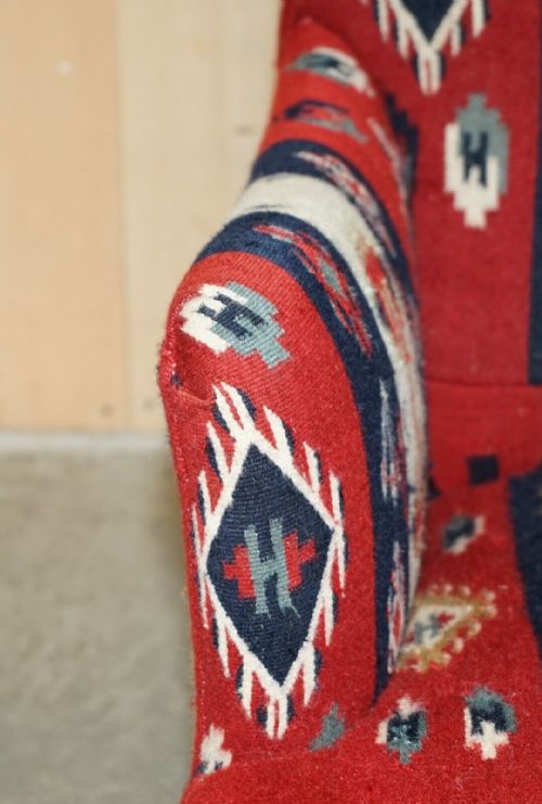 RARE ORIGINAL VICTORIAN HOWARD SONS BRIDGEWATER ARMCHAIR WITH KILIM UPHOLSTERY - ADDITIONAL PHOTO 7