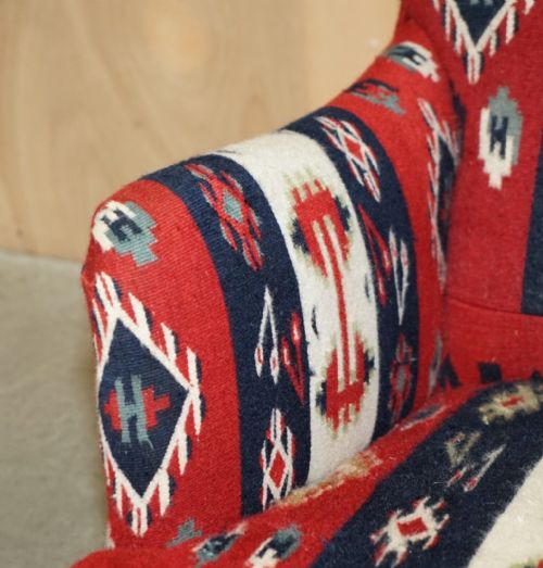 RARE ORIGINAL VICTORIAN HOWARD SONS BRIDGEWATER ARMCHAIR WITH KILIM UPHOLSTERY - ADDITIONAL PHOTO 8