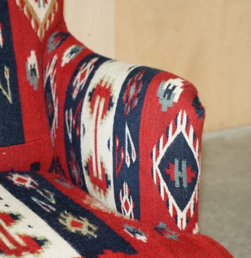 RARE ORIGINAL VICTORIAN HOWARD SONS BRIDGEWATER ARMCHAIR WITH KILIM UPHOLSTERY - ADDITIONAL PHOTO 9