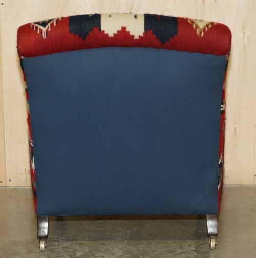 RARE ORIGINAL VICTORIAN HOWARD SONS BRIDGEWATER ARMCHAIR WITH KILIM UPHOLSTERY - ADDITIONAL PHOTO 16