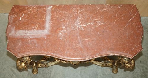 SUPER RARE METAL ANTIQUE BAROQUE RAMS MAIDEN HEAD MARBLE TOPPED CONSOLE TABLE - ADDITIONAL PHOTO 9