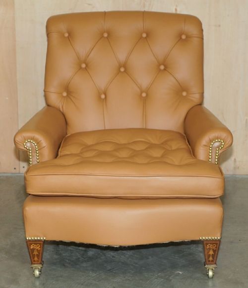 SUPER RARE HOWARD SON'S FULLY RESTORED CHESTERFIELD BROWN LEATHER ARMCHAIR - ADDITIONAL PHOTO 2