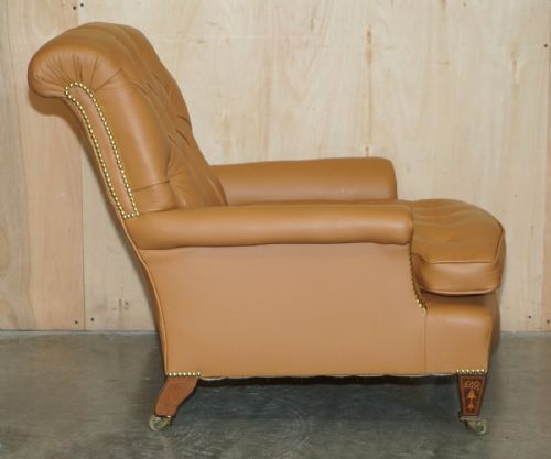 SUPER RARE HOWARD SON'S FULLY RESTORED CHESTERFIELD BROWN LEATHER ARMCHAIR - ADDITIONAL PHOTO 10