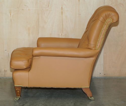 SUPER RARE HOWARD SON'S FULLY RESTORED CHESTERFIELD BROWN LEATHER ARMCHAIR - ADDITIONAL PHOTO 12